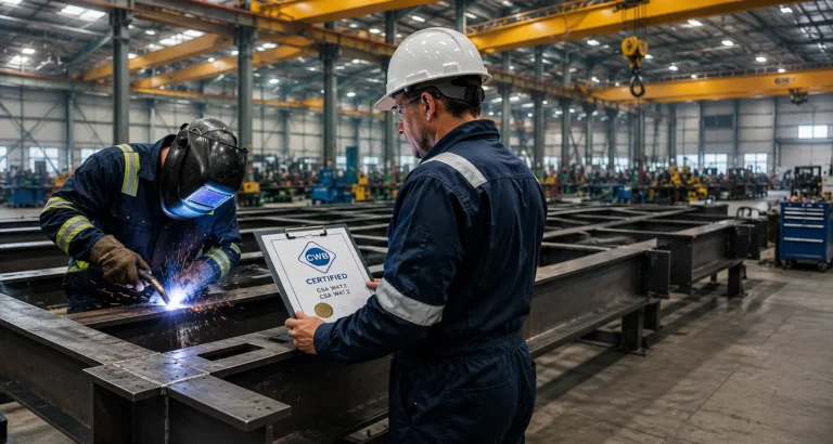 Industrial welders at work with certification